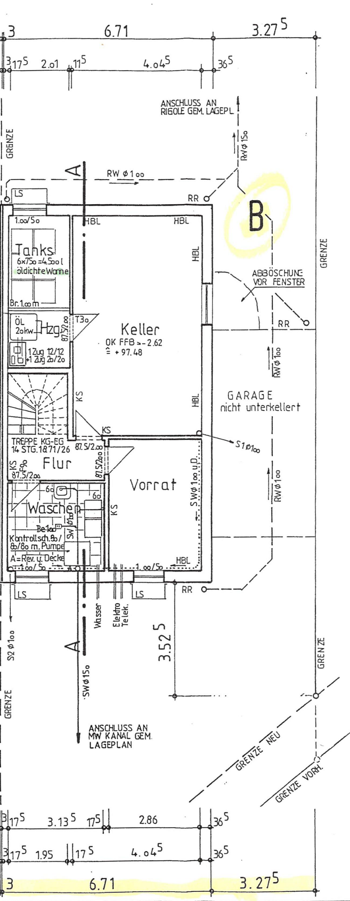 Grundriss Keller Doppelhaush�lfte Titz-Opherten