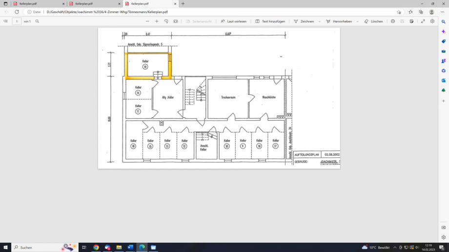 Kellerplan Wohnung D�sseldorf-Oberkassel
